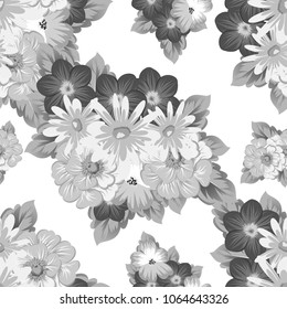 Abstract monohrom seamless pattern with elegant flowers for your designs. Stylish template can be used for design fabric, textile and more designs. Vector illustration.