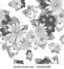 Abstract monohrom seamless pattern with elegant flowers for your designs. Stylish template can be used for design fabric, textile and more designs. Vector illustration.