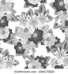Abstract monohrom seamless pattern with elegant flowers for your designs. Stylish template can be used for design fabric, textile and more designs. Vector illustration.