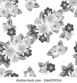 Abstract monohrom seamless pattern with elegant flowers for your designs. Stylish template can be used for design fabric, textile and more designs. Vector illustration.