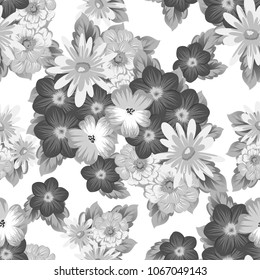 Abstract monohrom seamless pattern with elegant flowers for your designs. Stylish template can be used for design fabric, textile and more designs. Vector illustration.