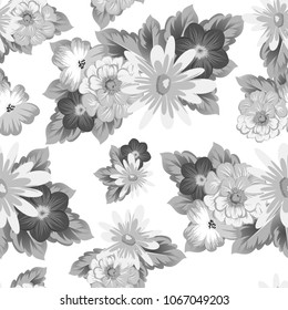 Abstract monohrom seamless pattern with elegant flowers for your designs. Stylish template can be used for design fabric, textile and more designs. Vector illustration.