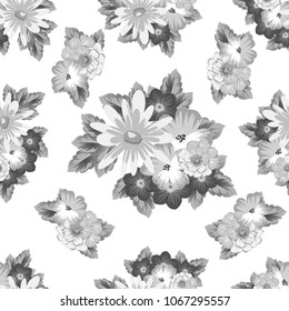 Abstract monohrom seamless pattern with elegant flowers for your designs. Stylish template can be used for design fabric, textile and more designs. Vector illustration.