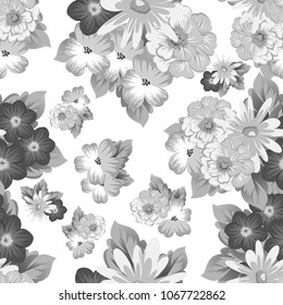Abstract monohrom seamless pattern with elegant flowers for your designs. Stylish template can be used for design fabric, textile and more designs. Vector illustration.