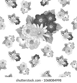 Abstract monohrom seamless pattern with elegant flowers for your designs. Stylish template can be used for design fabric, textile and more designs. Vector illustration.