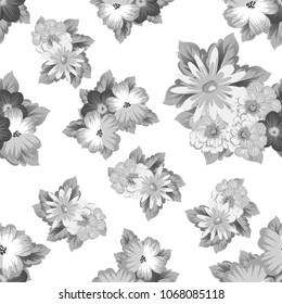 Abstract monohrom seamless pattern with elegant flowers for your designs. Stylish template can be used for design fabric, textile and more designs. Vector illustration.