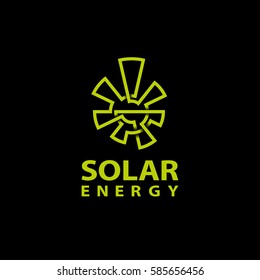 Abstract monoline green sun logo on a black background. Solar energy symbol for the brand. Eco energy emblem.