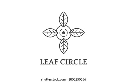 Abstract monoline leaf circle Logo. Four Leaf Arround Circle. Flat Logo Design Template Element.
