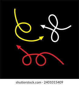 Abstract monoline is spiral shaped and has an arrowhead tip. Very simple, can be used as an illustration, design element. Isolated in black background