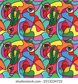  abstract monster creature doodle seamless pattern concept. unique abstract colorfull acid psychedelic. abstract repeatable seamless patern vector illustration