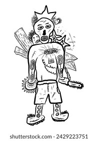 Abstract monster doodle drawing. Children's drawing. Children's scribbles with drawings of monster. Monster abstract.