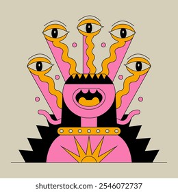 Abstract Monster Illustration with Surreal Eyes and Geometric Shapes