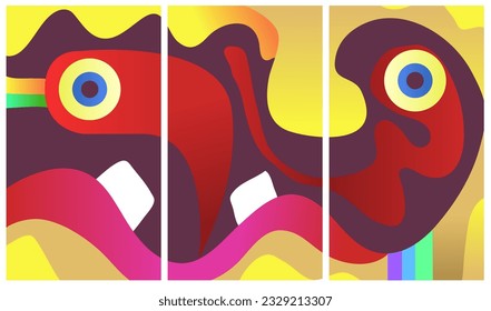 abstract monster poster set vector illustration