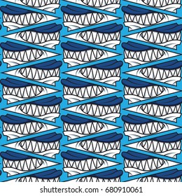 abstract monster teeth vector pattern on blue background