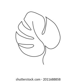 Abstract monstera leaf drawn by one line. Outline drawing. The art of minimalism. Suitable for home decor, posters, wall art, prints, stickers, mobile phone cases. Vector illustration.