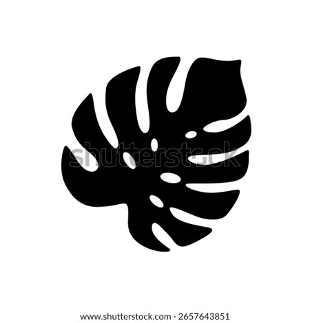 Abstract Monstera Leaf Icon. Modern Stylized Tropical Foliage Doodle. Minimalist Black and White Organic Shape Vector Illustration.