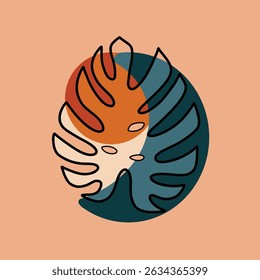 Abstract Monstera Leaf Illustration in a Circle Design
