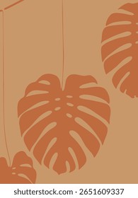 Folhas monstera abstrata no fundo terroso perfeito para projetos de marca ecológica e design de cartaz botânico