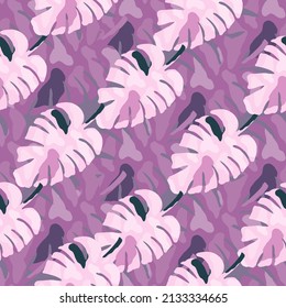 Abstract monstera leaves tropical seamless pattern. Rainforest background. Creative palm leaf endless wallpaper. Exotic hawaiian jungle backdrop. Design for fabric , textile print, wrapping, cover