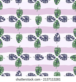 Abstract monstera leaves tropical seamless pattern. Rainforest background. Creative palm leaf endless wallpaper. Exotic hawaiian jungle backdrop. Design for fabric , textile print, wrapping, cover
