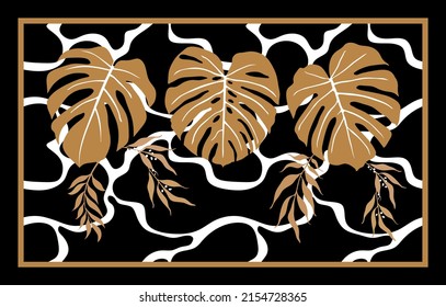 Abstract monstera leaves with wavy pattern. Vector Illustration.