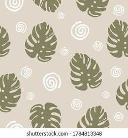 Abstract monstera seamless pattern. Background with hand drawn plant simple textures for print, banner, flyer. Vector illustration.