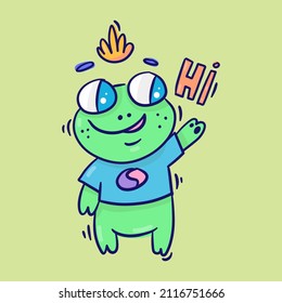 Abstract monsters creature frogs showing different emotions. Hand drawn trendy creatures with different emotions. Cute stickers with emotional animals.