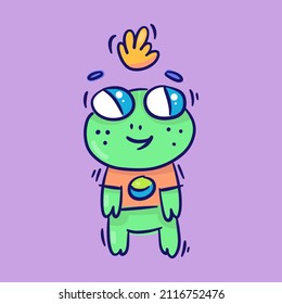 Abstract monsters creature frogs showing different emotions. Hand drawn trendy creatures with different emotions. Cute stickers with emotional animals.