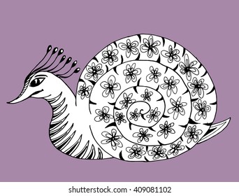 Abstract monsters. Mutants. Fantastic creatures. Fantastic animals. Aliens. Line art. Black and white drawing by hand. Doodle. Coloring.