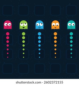 Abstract monsters set with moving path and labyrinth