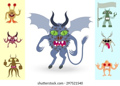 Abstract monsters set. Vector illustration 
