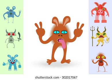 Abstract monsters set. Vector illustration 