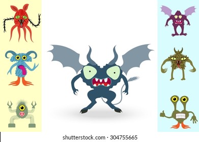 Abstract monsters set. Vector illustration 