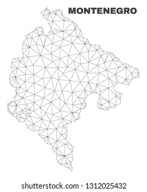 Abstract Montenegro map isolated on a white background. Triangular mesh model in black color of Montenegro map. Polygonal geographic scheme designed for political illustrations.