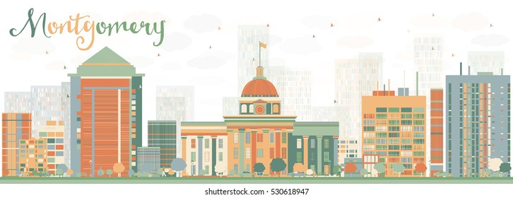 Abstract Montgomery Skyline with Color Buildings. Vector Illustration. Business Travel and Tourism Concept with Modern Architecture. Image for Presentation Banner Placard and Web Site.