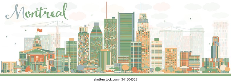 Abstract Montreal skyline with color buildings. Vector illustration. Business travel and tourism concept with modern buildings. Image for presentation, banner, placard and web site.