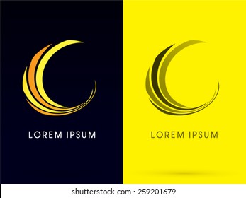 Abstract  Moon, building logo, designed using line curve, logo, symbol, icon, graphic, vector.