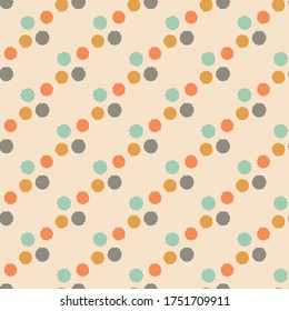 Abstract moon crater vector seamless pattern background. Naive style hand drawn mix of celestial asteroids geometric beige backdrop. Retro all over print of dotted astronomical objects in universe.