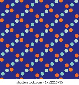 Abstract moon crater vector seamless pattern background. Naive style hand drawn celestial asteroids geometric indigo backdrop. Conceptual all over print of dotted astronomical objects in universe.
