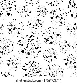 Abstract moon crater vector seamless pattern background. Black and white backdrop with scattered grunge style meteor imprints. Textured all over print of lunar circles for outer space concept.