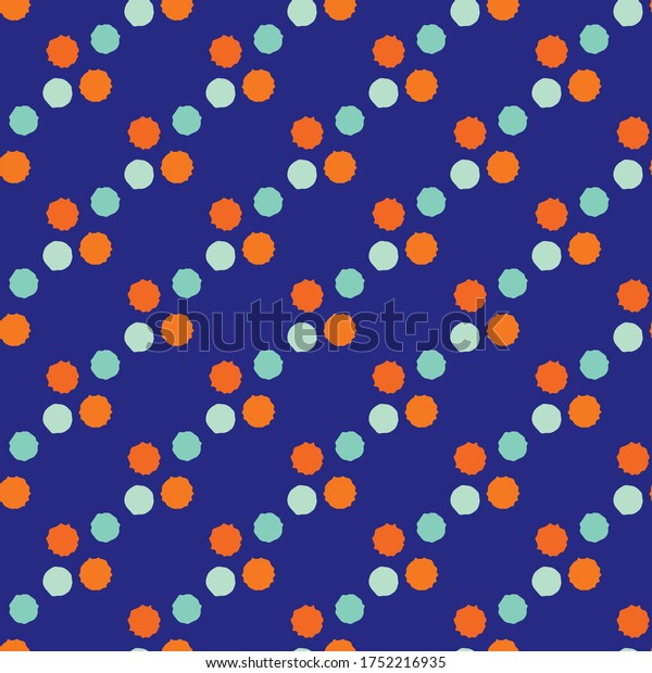 Abstract moon crater vector seamless pattern\
background. Naive style hand drawn celestial asteroids geometric\
indigo backdrop. Conceptual all over print of dotted astronomical\
objects in universe.