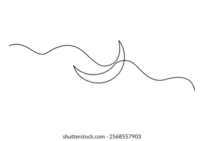 Abstract moon doodle one continuous line drawing crescent moon, Continuous line drawing of Crescent moon icon. Lunar design elements. Earth's only natural satellite.