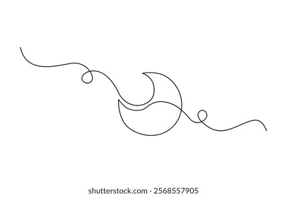 Abstract moon doodle one continuous line drawing crescent moon, Continuous line drawing of Crescent moon icon. Lunar design elements. Earth's only natural satellite.