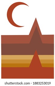 Luna Resumen Geometría de formas de arte de pared. Color naranja, amarillo y marrón. Muros de arte minimalista de estilo escandinavo. Ilustración vectorial. Puede usarse para afiches, medios sociales, fondo de pantalla y fondo.
