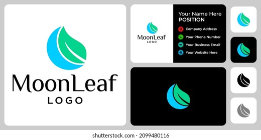Abstract moon and leaf logo design with business card template.

