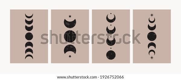 Abstract moon phases\
posters. Mid century lunar minimalist art decor, mystic\
contemporary print. Vector\
design