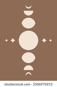 Abstract Moon Poster. Mid Century Modern Art. Night Printable Wall Art. Boho Moon Poster. Neutral Beige Wall Decor. Minimalist Brown Moon Prints. Beige and Brown. Vector illustration