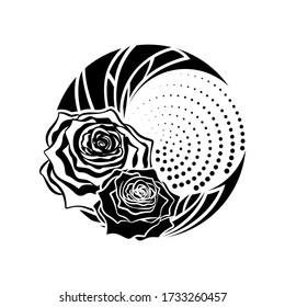 Abstract moon with rose flowers tribal tattoo vector illustration design