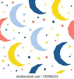 Abstract moon seamless pattern background. Childish simple application moon sky cover for design card, wallpaper, album, scrapbook, holiday wrapping paper, textile fabric, bag print, t shirt etc.