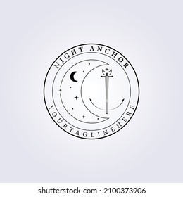 abstract moon star nautical anchor logo emblem badge vector illustration design, night summer surf